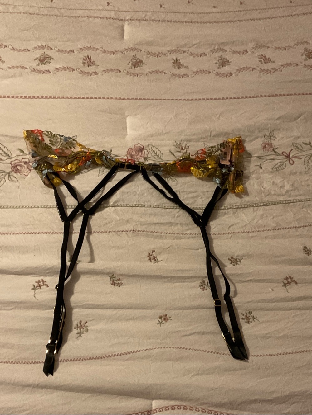 Victoria's Secret Black Strappy Floral Embroidered Garter